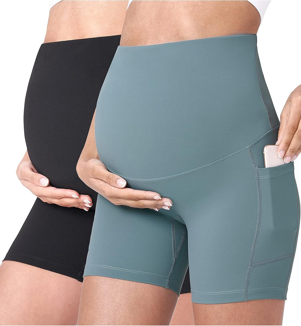 POSHDIVAH Women's Maternity Yoga Shorts Over The Belly Bump Summer Workout Running Active Short P... | Amazon (US)