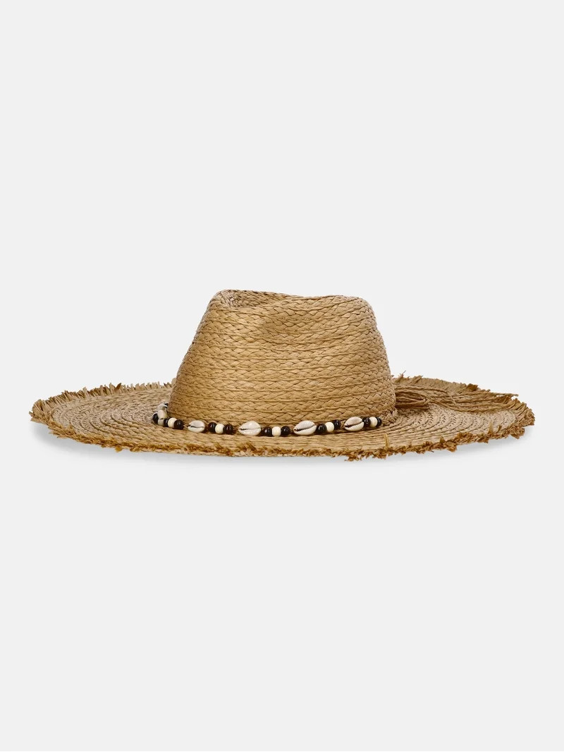 Time and Tru Women's Frayed Brim Hat with Shells | Walmart (US)