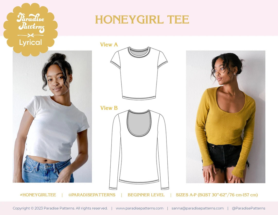 Honeygirl Tee PDF Sewing Pattern, for 100% Cotton Pointelle and Rib Knits, B-cup/d-cup Options, L... | Etsy (US)