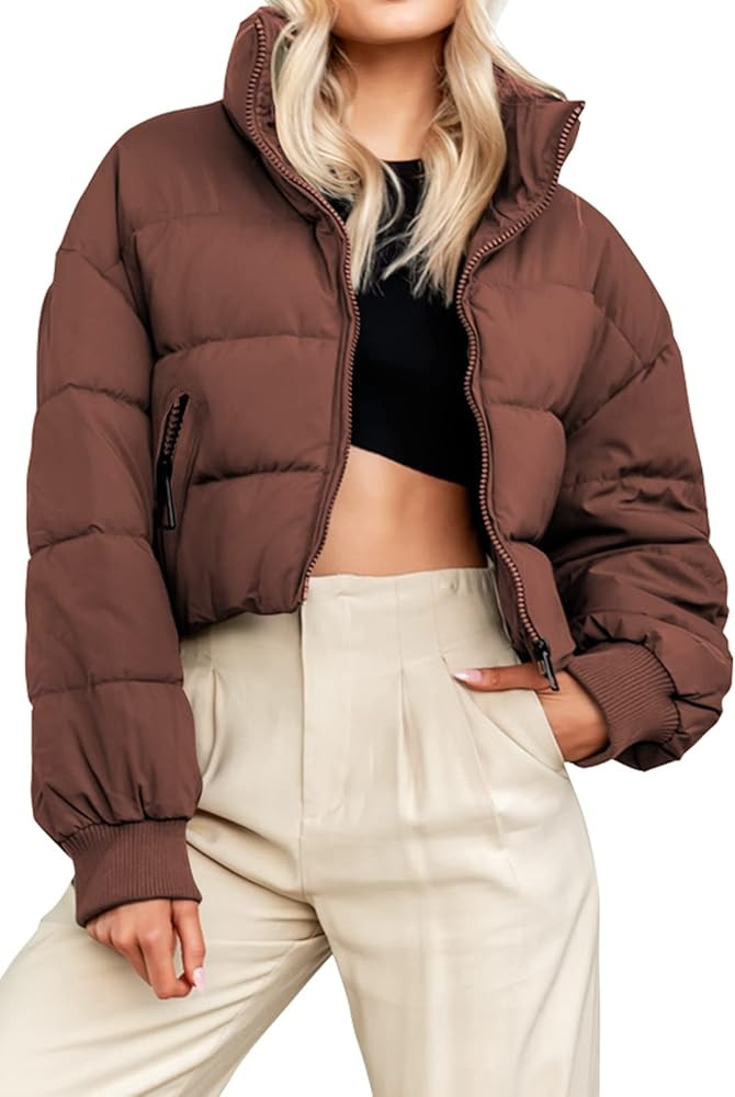 KYL Women's Winter Cropped Puffer Jacket Oversized Zip-Up Quilted Puffy Short Down Coat | Amazon (US)
