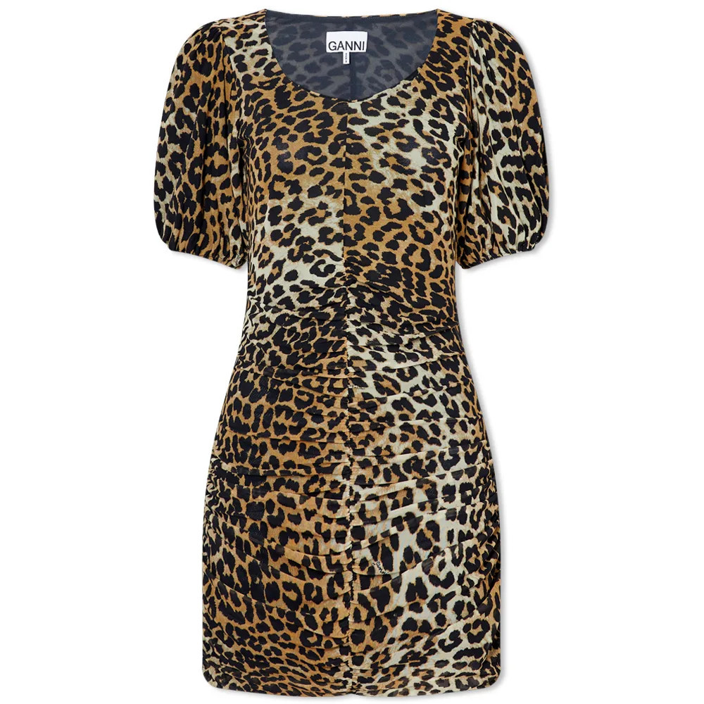 GANNI Women's Leopard Print Mini Dress Leopard Seedpearl | END. Clothing