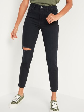 High-Waisted O.G. Straight Ripped Black Ankle Jeans for Women | Old Navy (US)