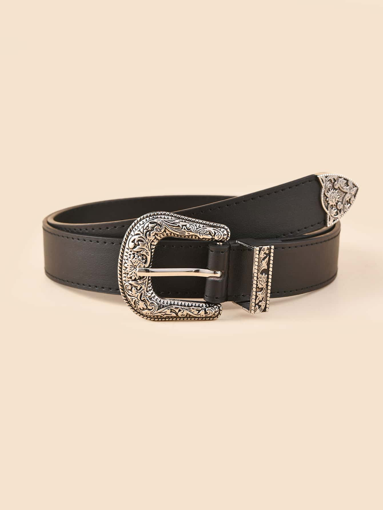 Engraved Metal Buckle Belt | SHEIN
