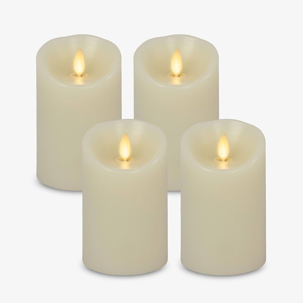 Luminara - Flameless LED Battery Operated Flickering Pillar Candles - Ivory - Pack of 4-3x4.5 - R... | Amazon (US)