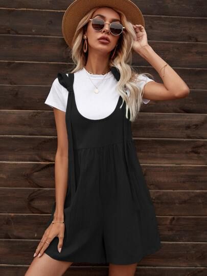 Solid Dual Pocket Overall Romper | SHEIN