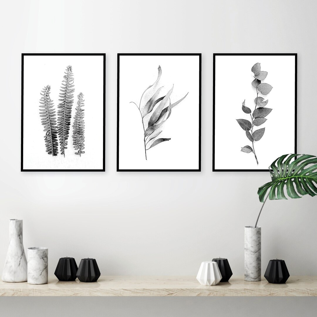 Printable Set of 3 Botanical Prints, Set of 3 Prints, Digital Download Tryptic Wall Art, Black Wh... | Etsy (US)