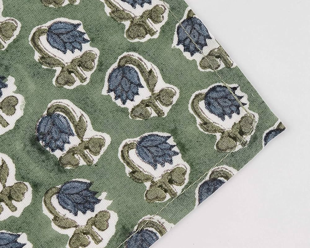 Ridhi - Floral Dark Grass Green Cotton Fabric Napkins Set for Christmas Table Decor, Set of 8 Dinner | Amazon (US)