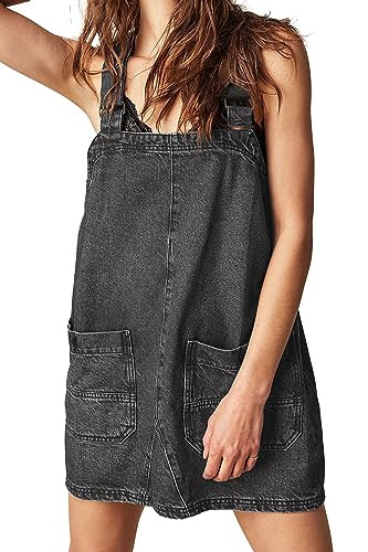 Jumppmile Womens Denim Overalls Short Casual Summer Loose Bib Rompers Jumpers Adjustable Straps Jean Overall Shorts Dress Grey S | Amazon (US)