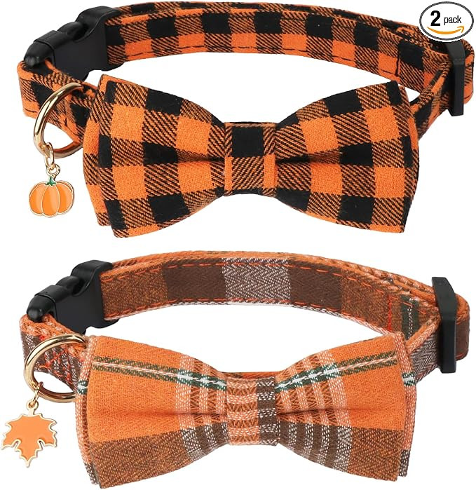 ADOGGYGO Fall Dog Collars 2 Pack, Orange Plaid Thanksgiving Collar, Medium | Amazon (US)