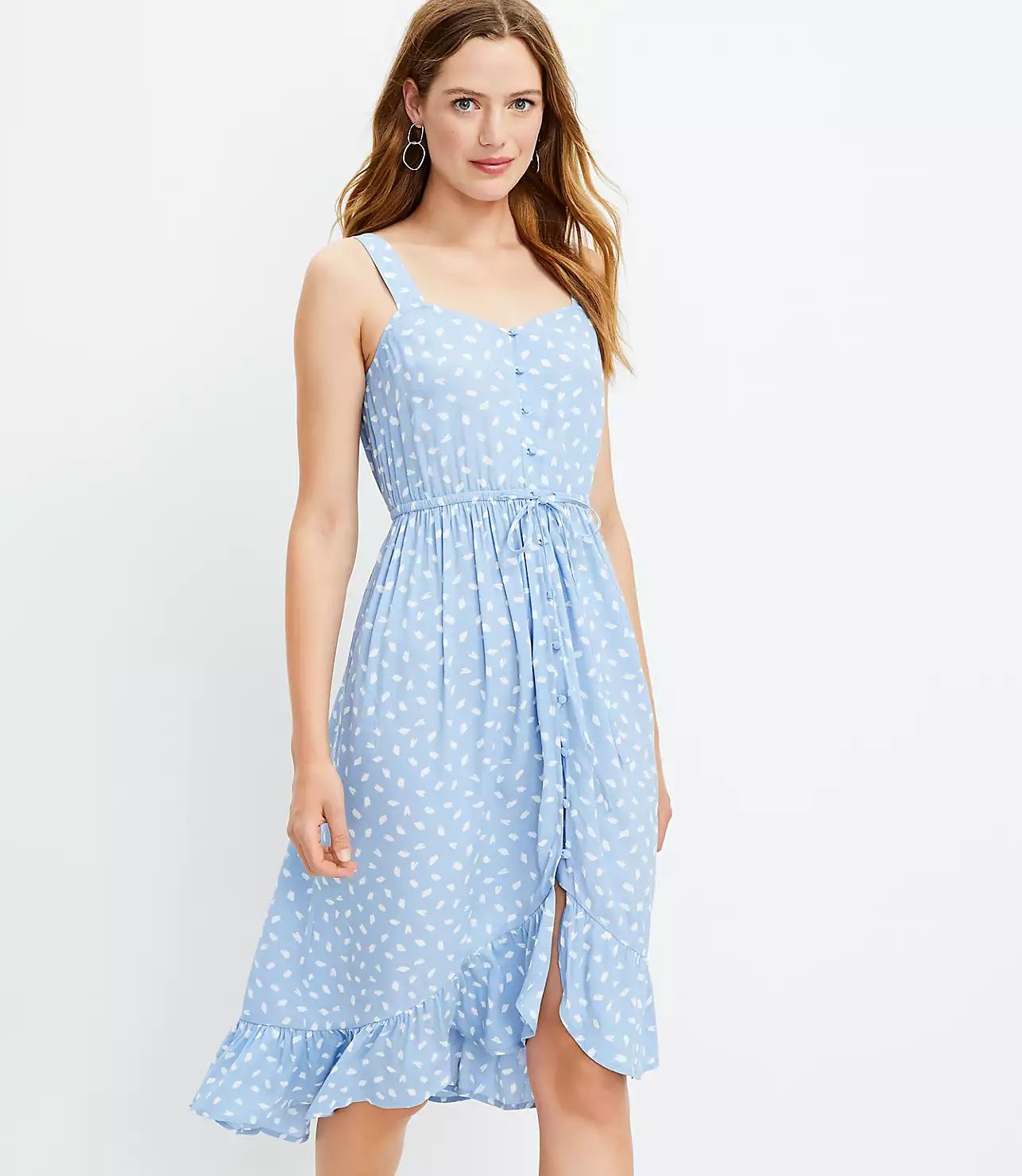 Brushstroke Button Ruffle Midi Dress | LOFT