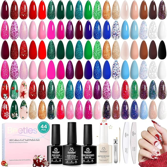 Beetles Christmas Gel Nail Polish Set, Glitz Galaxy UV LED Soak Off Gel Kits, 44Pcs Burgundy Red ... | Amazon (US)