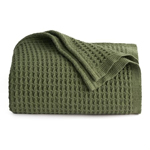 Bedsure 100% Cotton Large Throw Blanket for Couch - Waffle Weave Olive Green Throw Blanket for Bed, Lightweight and Soft Fall Throw Blanket for Office, 50x70 inches | Amazon (US)