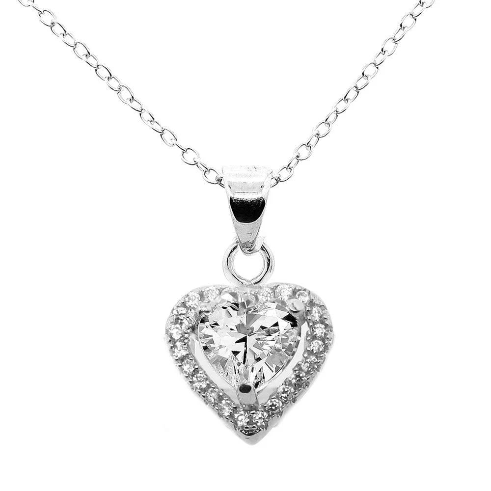 Cate & Chloe Amora 18k White Gold Plated Silver Pendant Necklace | Halo Heart CZ Necklace for Wom... | Walmart (US)
