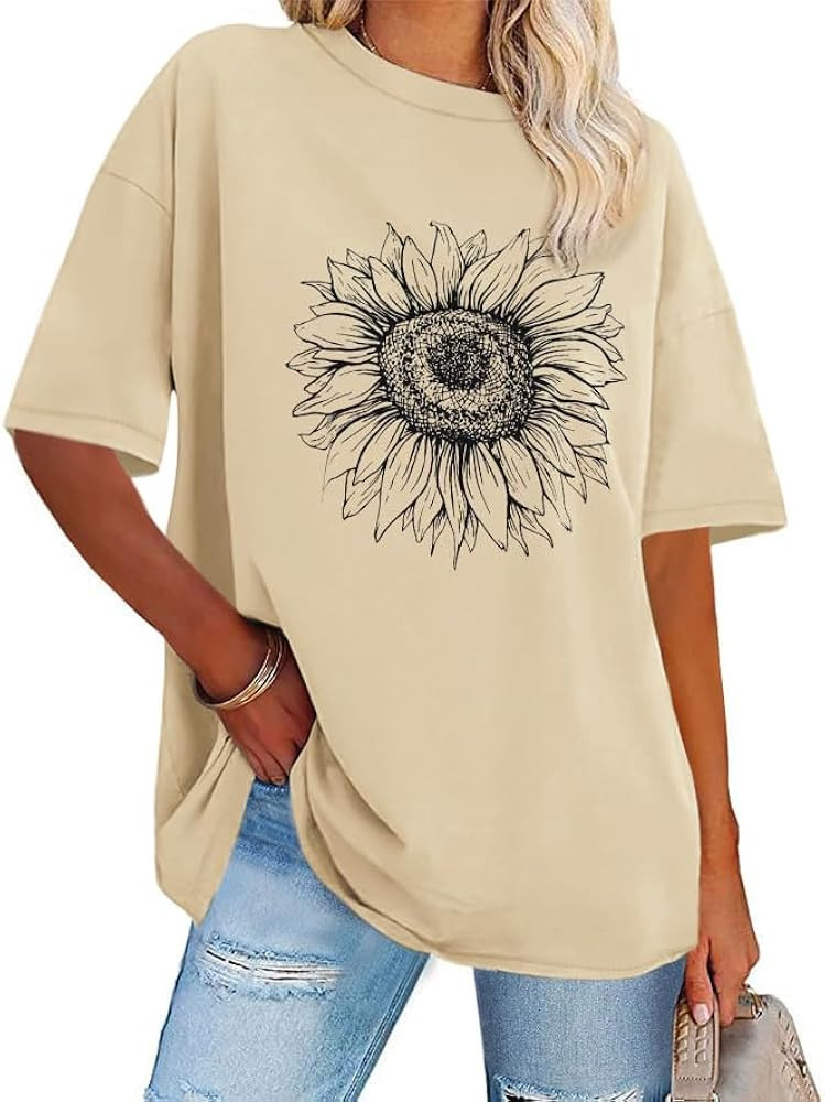 Womens Oversized Tshirt Graphic Tees Crew Neck Summer Short Sleeve Loose Fit Tops | Amazon (US)