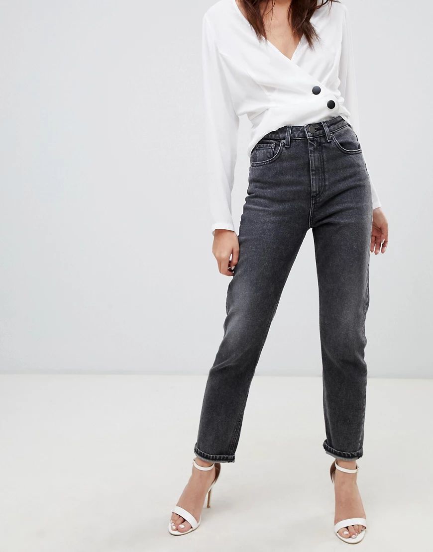 ASOS DESIGN high rise farleigh 'slim' mom jeans in extreme washed black | ASOS (Global)