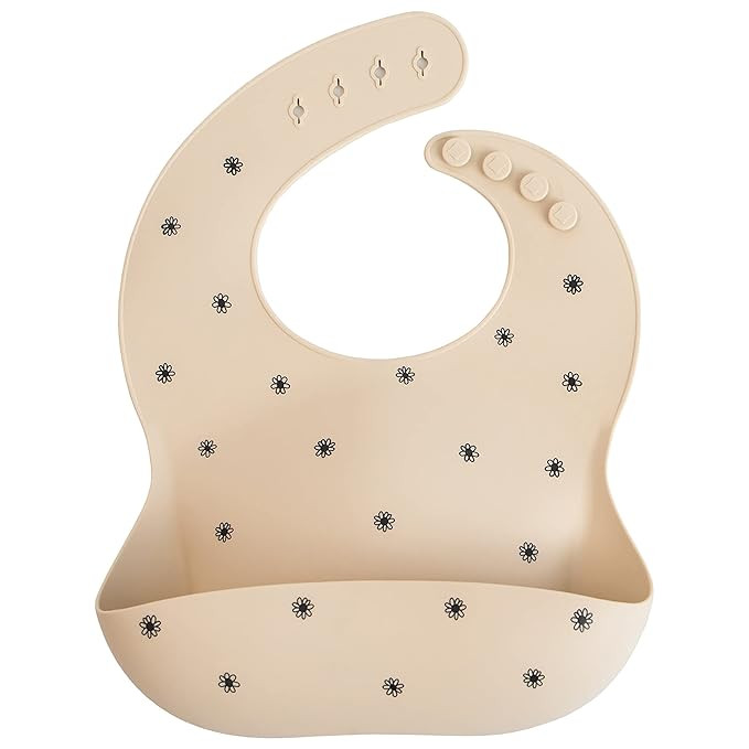 mushie Silicone Baby Bib | Adjustable Fit Waterproof Bibs (Black Daisy) | Amazon (US)
