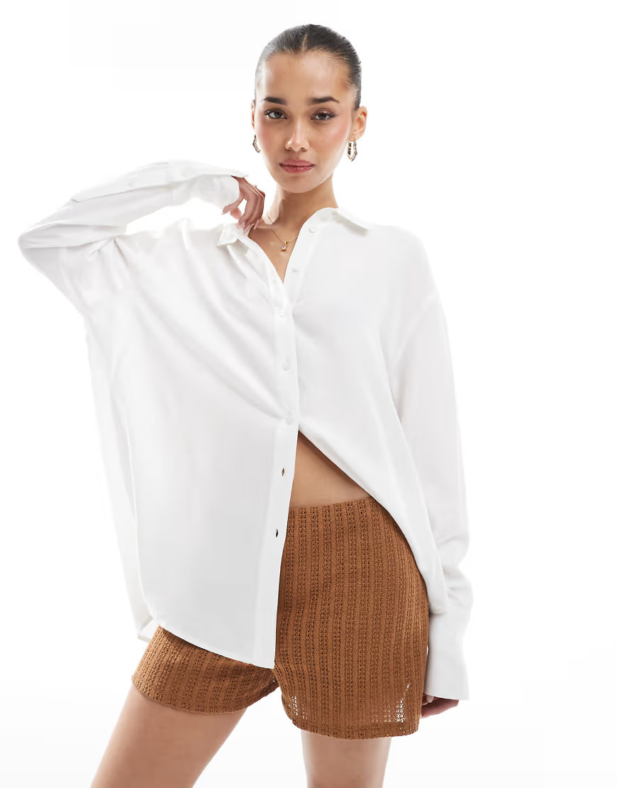Bershka oversized linen shirt in white | ASOS (Global)