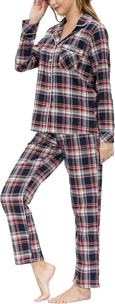 JINSHI Women Long Sleeve Pajama Set 2 Piece Lounge Home Sleep Pant Plaid Night Sleep Suit with Po... | Amazon (CA)