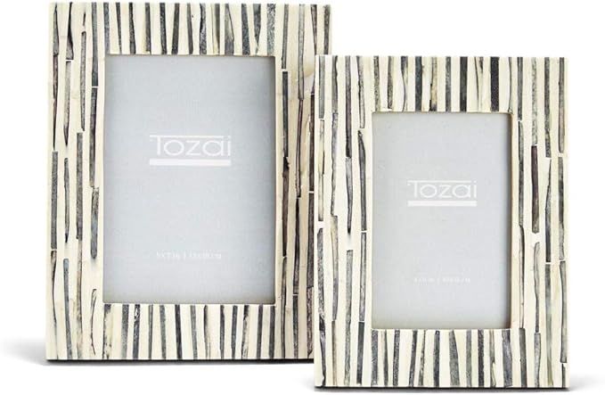 Two's Company Tozai Grey Stripes Set of 2 Photo Frame | Amazon (US)