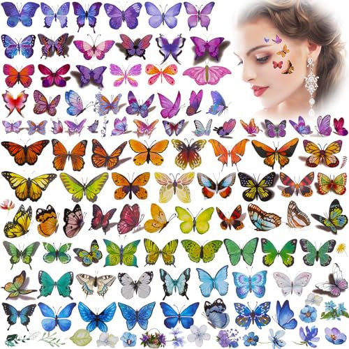 PAGOW 40Sheet(280+pcs) Temporary Butterfly Tattoo for Girl Kid Women Self adhesive Fairy Flower Waterproof Fake Colorful Art Face Arm Body for Birthday Party Valentines Favor Goodie Bag Stuffer Filler | Amazon (US)