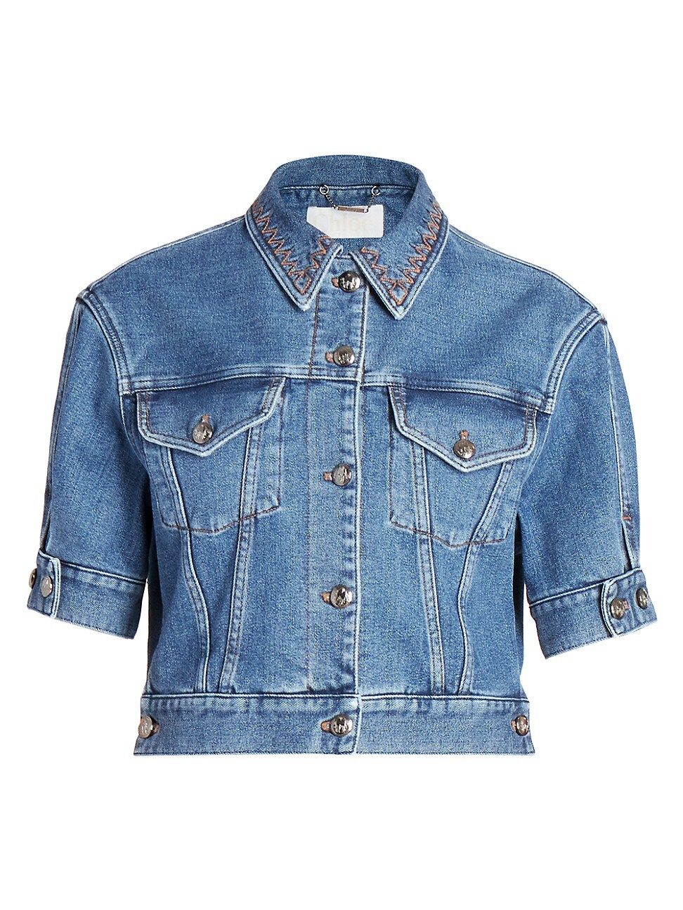 Chloé Women's Recycled Stretch Denim Cropped Jacket - Moonlight Blue - Size 4 | Saks Fifth Avenue