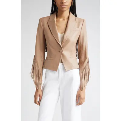 L'AGENCE Vashti Fringe Leather Blazer in Dark Cappuccino at Nordstrom, Size 6 | Nordstrom