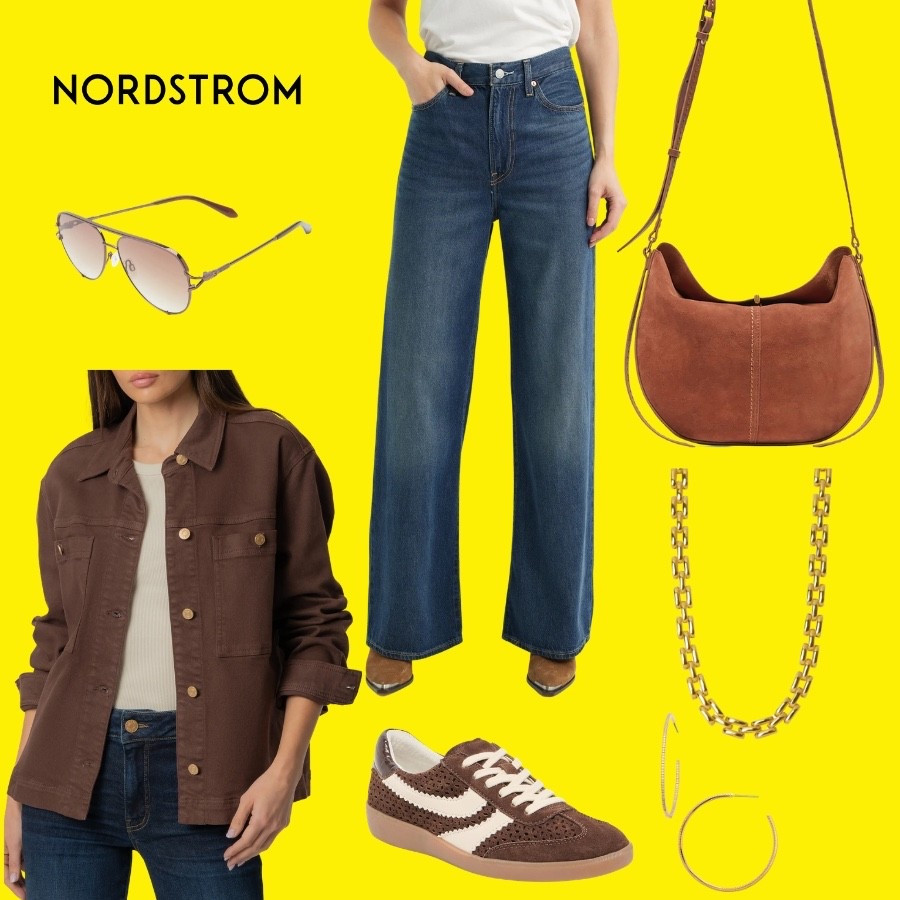 This brown jacket over a wide leg jean is such an easy transitional look — added a chain necklace and gold hoops to dress it up a bit. The saddle bag and two-tone sneakers tie it all together. Nordstrom Anniversary Sale finds you need to snag now! Public sale starts July 18th!

#LTKSaleAlert