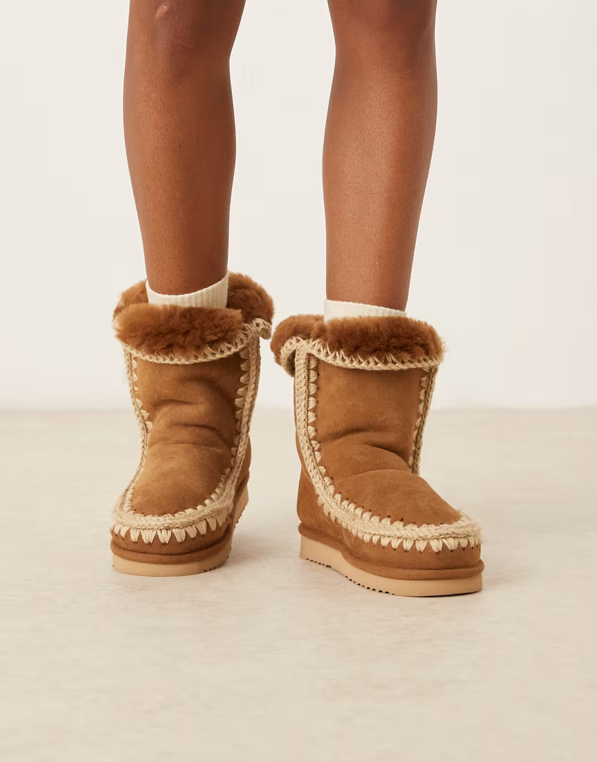 Mou 24 shearling suede boots in cognac-Neutral | ASOS (Global)