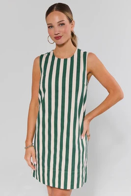 Green Striped Sleeveless Short Dress | Avara