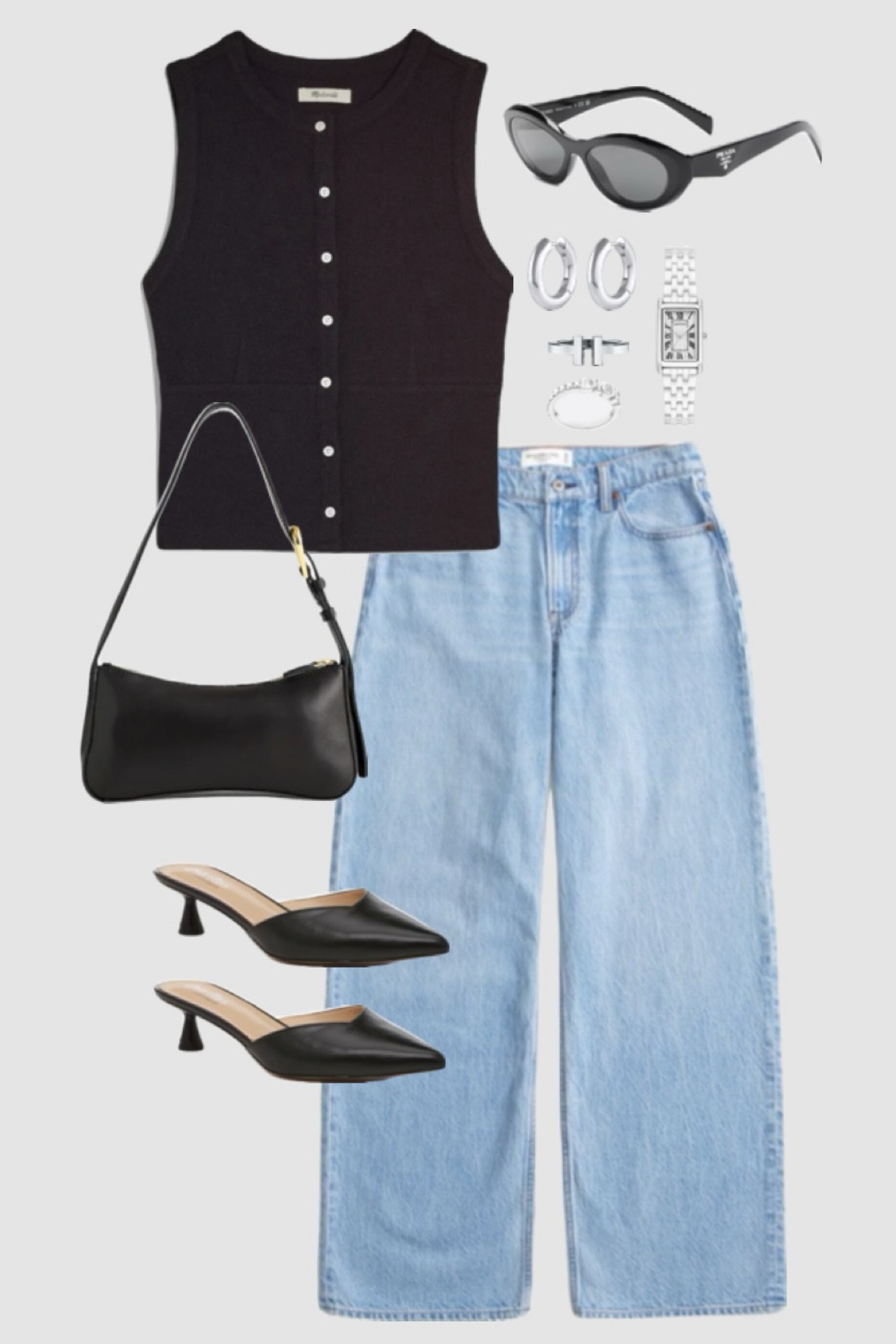 a little fall date night outfit inspo/aesthetic. Love dressing up jeans with a pair of closed toed heels as it gets chilly 🖤 also love the way silver jewelry pairs with this outfit! Remember, don’t wear it, style it! 

~~all products linked!! 
—unable to link Tiffany T square ring & dio(r) revolution ring! I’d buy Amazon dupes anyways 😋

#LTKSeasonal #LTKFallSale #LTKStyleTip