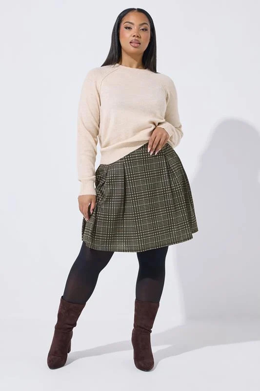 LIMITED COLLECTION Plus Size Brown Check Pleated Skirt | Yours Clothing UK