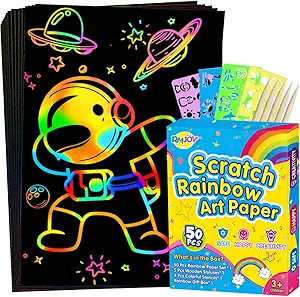 RMJOY Rainbow Scratch Paper Art for Kids: 50PCS Magic Arts Crafts Gifts Toys for Girls Boys Ages ... | Amazon (US)