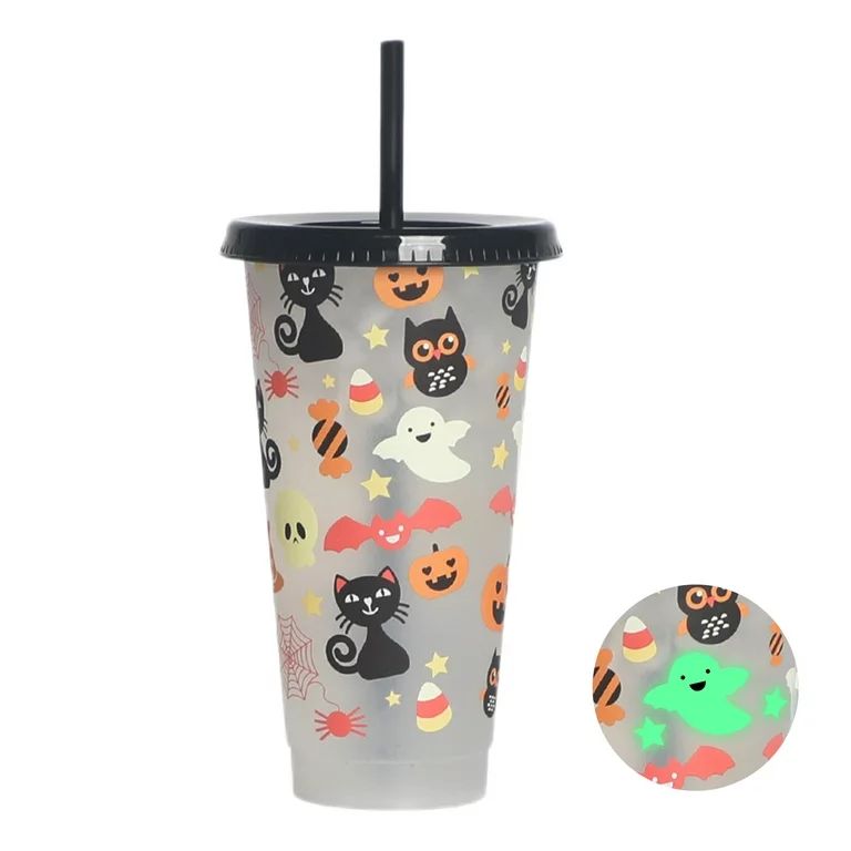 Smrinog Halloween Cup Luminous Coffee Mug Plastic Straw Beverage Bottle (Black White) | Walmart (US)
