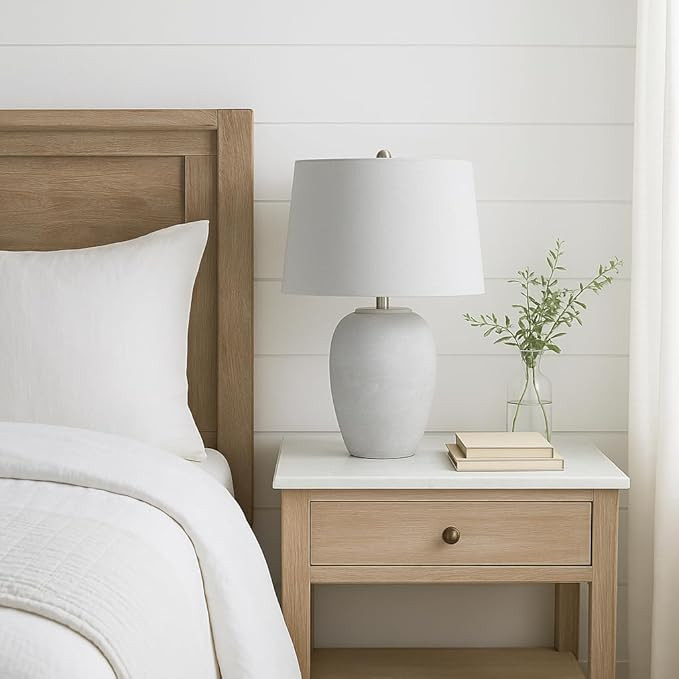 Nourison Home 23" Vintage Grey (White Washed) Ceramic Pot Table Lamp for Bedroom, Living Room, Di... | Amazon (US)