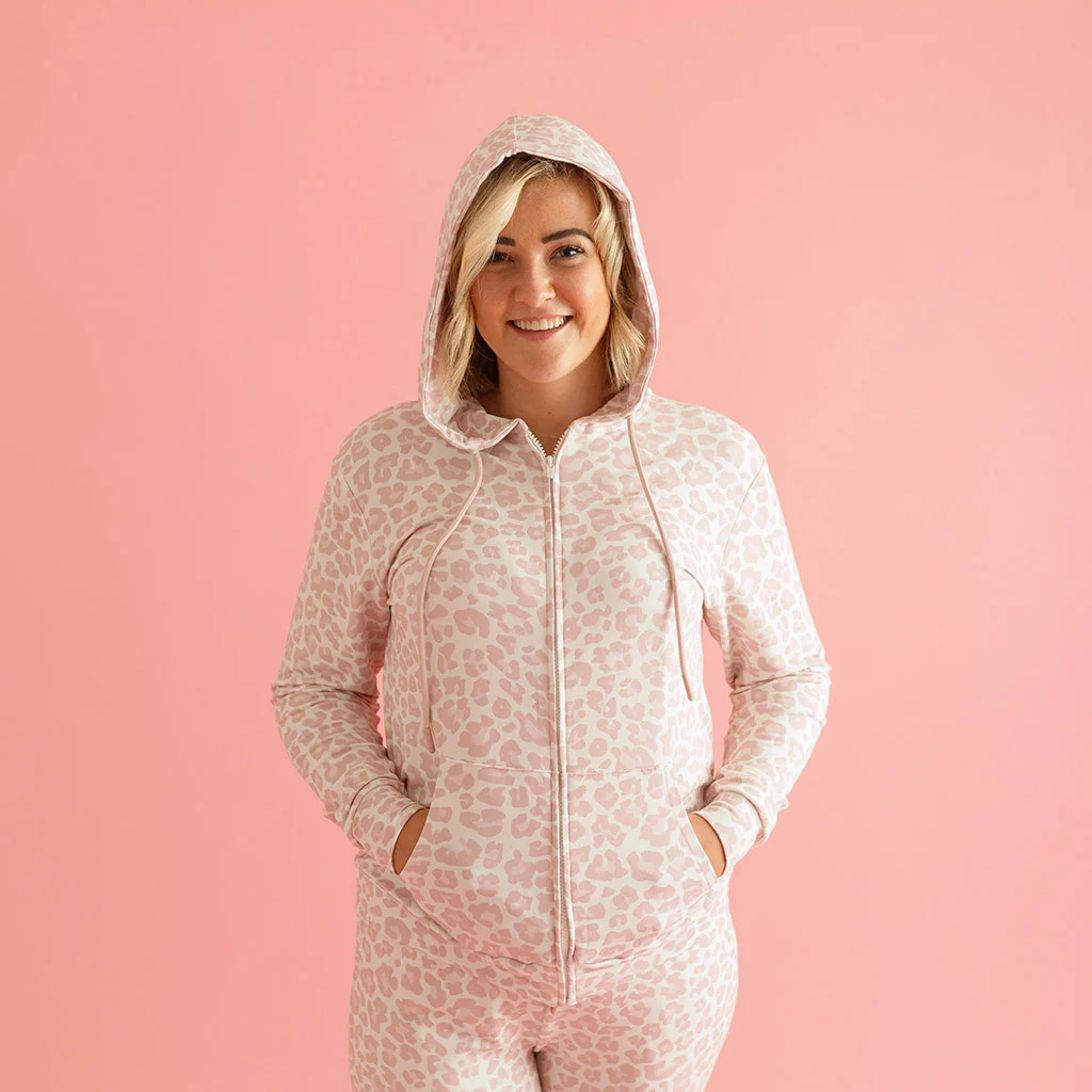 Leopard Pink Women's Zip Hoodie | Delaney | Posh Peanut