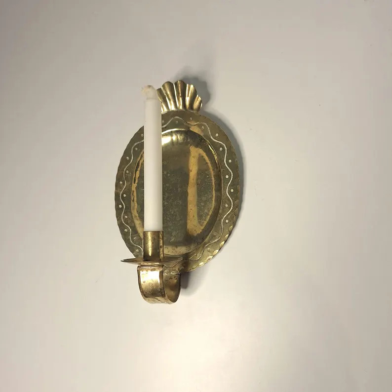 Vintage Small Wall Sconce Wall Candleholder With Stunning Details. Brass Reflector. - Etsy | Etsy (US)