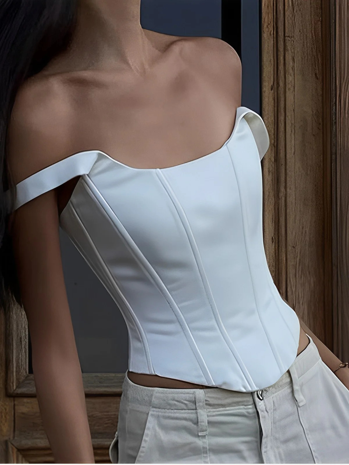 Ivory Glow Tied Crop Corset Top | Commense