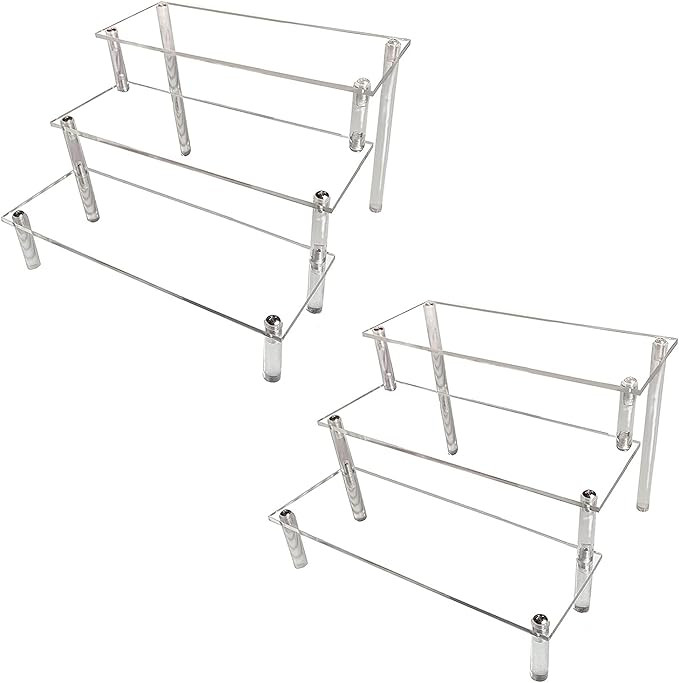AZEAM 2 Packs Acrylic Display Risers,Clear Display Risers Stand Small Mini Shelf 3 Tiered Cupcake... | Amazon (US)