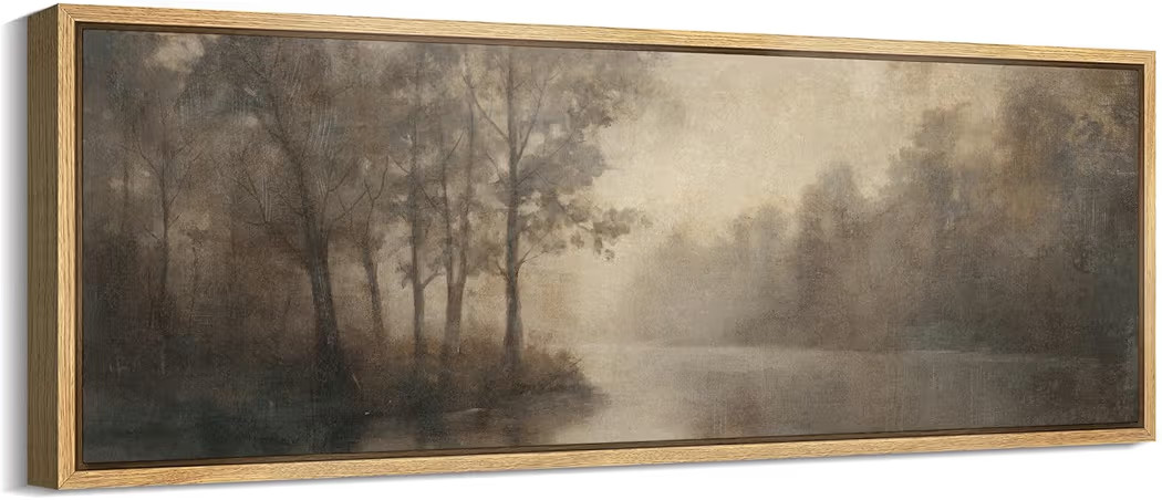 MUDECOR Large Framed Canvas Print Wall Art Misty Forest Lake Soothing Foggy Landscape Fine Art Il... | Amazon (US)