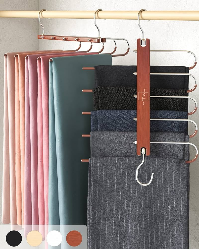 MORALVE Pants Hangers Space Saving - 2 Pack Wood Scarf Hangers for Closet Organizer - Jean Hanger... | Amazon (US)