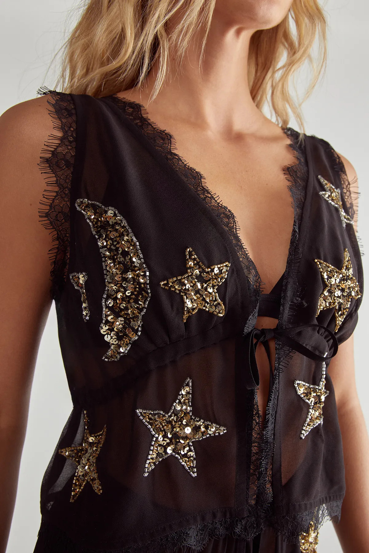Black Embellished Moon & Star Tie Front Beach Waistcoat | Nasty Gal USA | Nasty Gal US