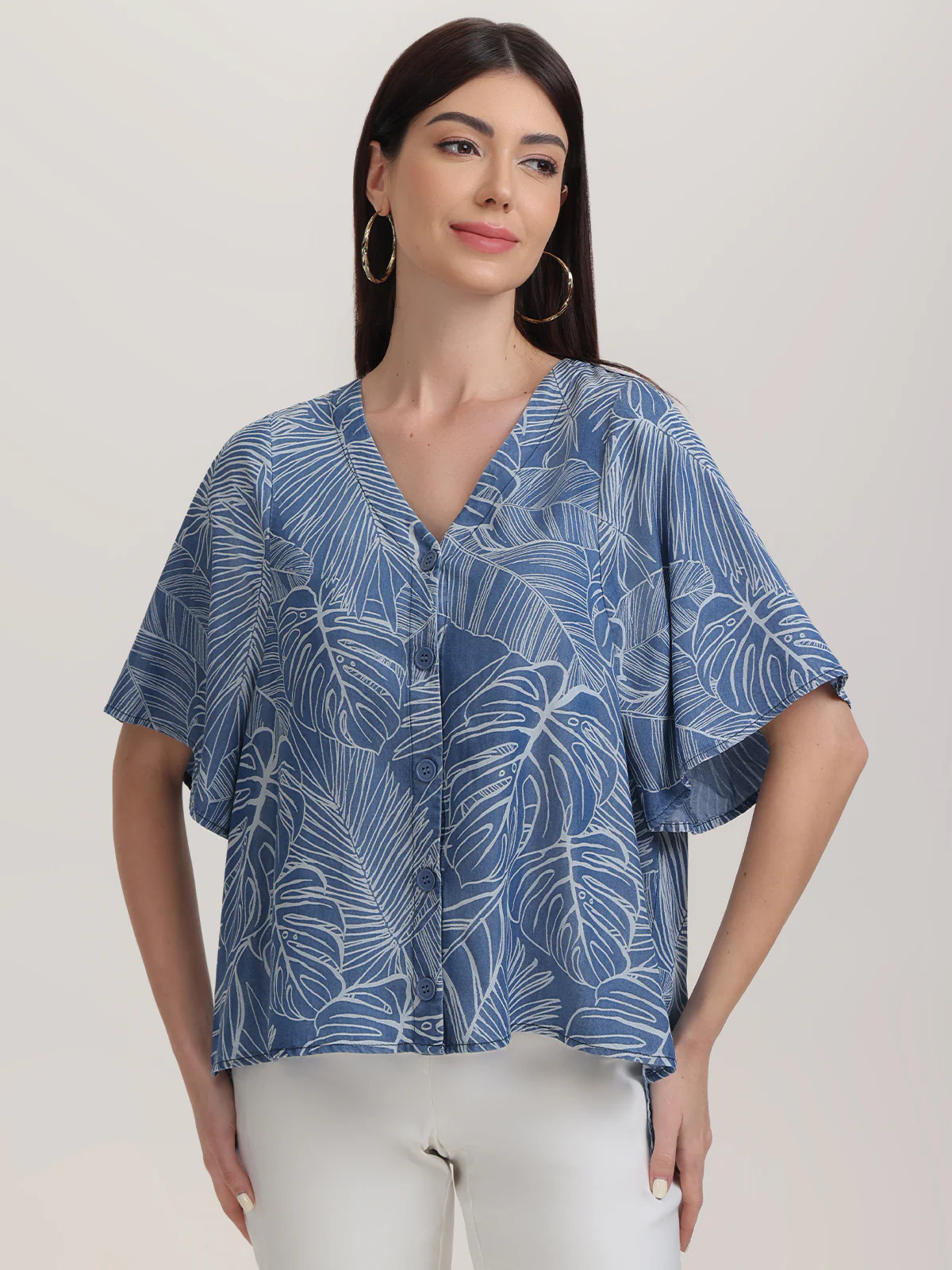 Button Front Leaf Print Blouse | 89th + Madison