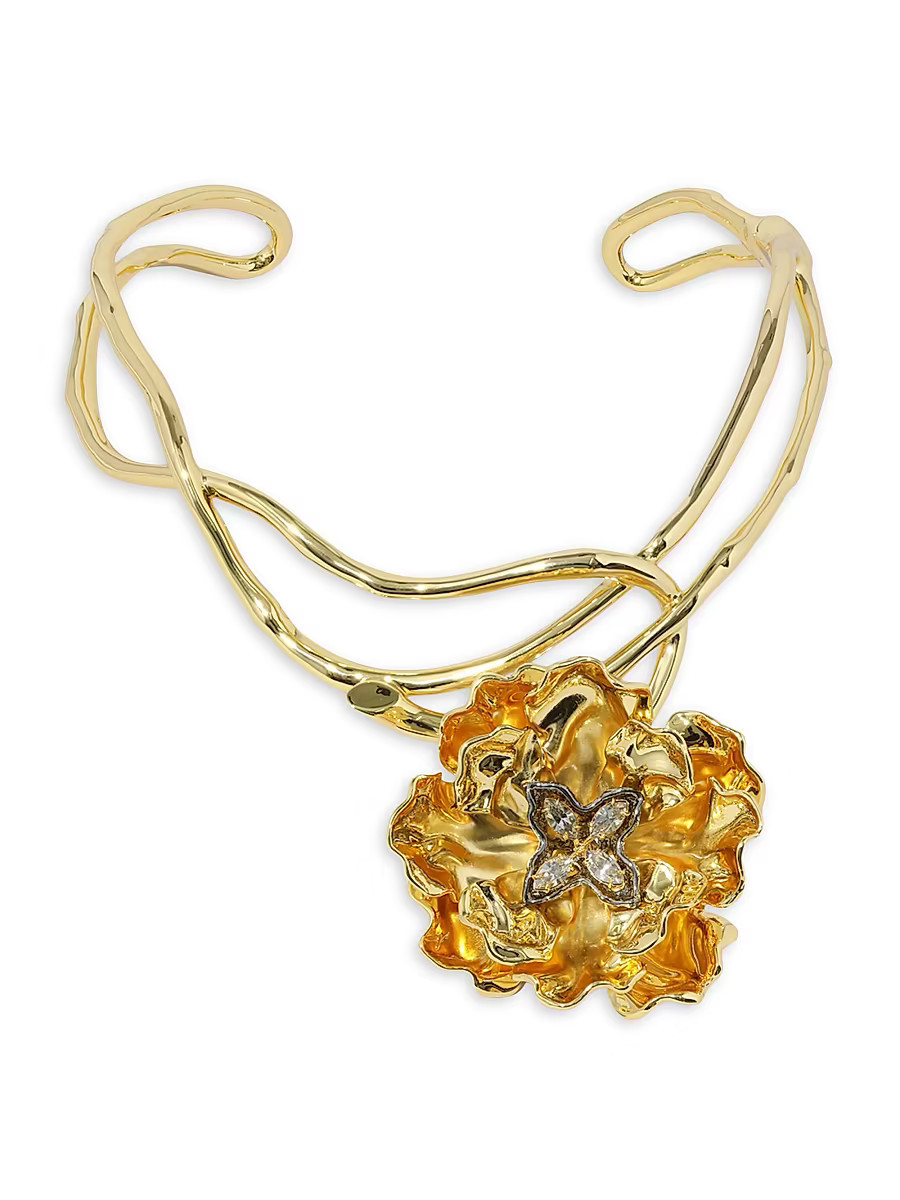 Women's Jardin 14K-Gold-Plated & Crystal Rose Collar Necklace - Crystals | Saks Fifth Avenue