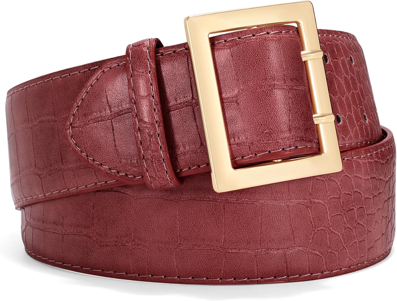 SANSTHS Women Wide Leather Belt for Jeans Dress Fashion Gold Buckle Ladies Waist Thick Belt | Amazon (US)