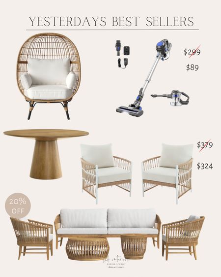 Yesterdays Best Sellers 
5 piece sofa seating group / patio egg chair / cordless stick  vacuum / round dining table / 

#LTKHome #LTKSaleAlert