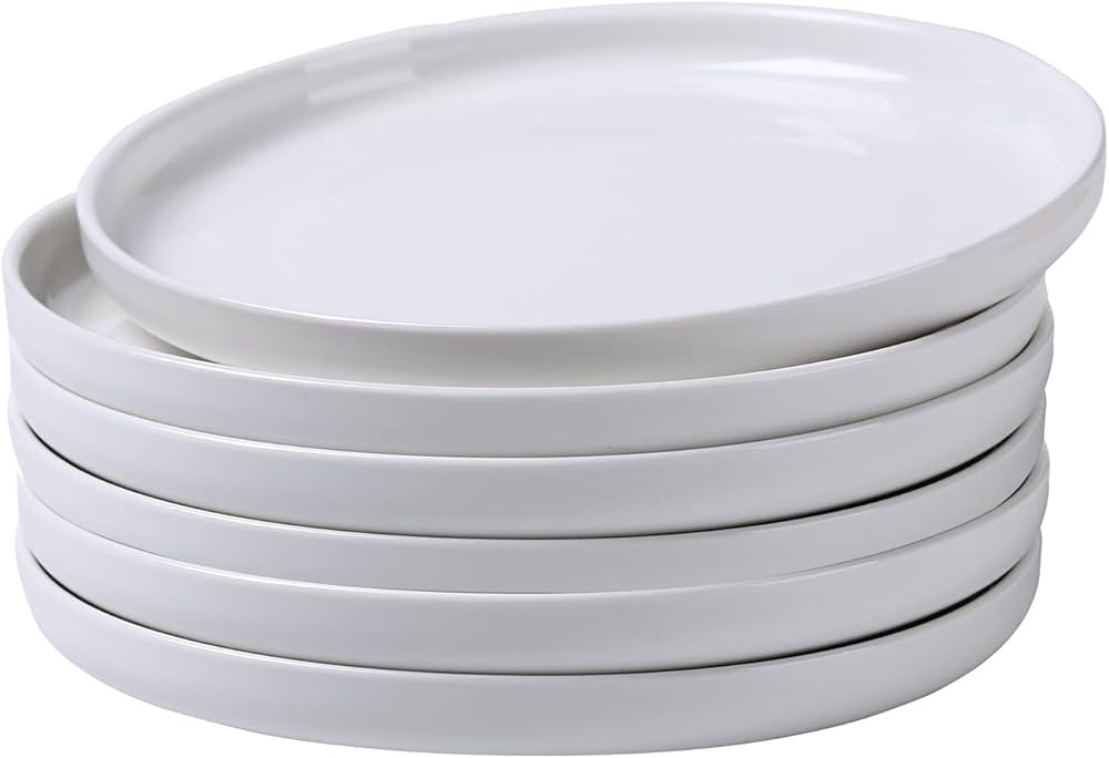 QFULL Ceramic White Dinner Plate Set of 6, 8 Inch Cutlery Set, Pizza Salad Pasta Steak Porcelain ... | Amazon (US)