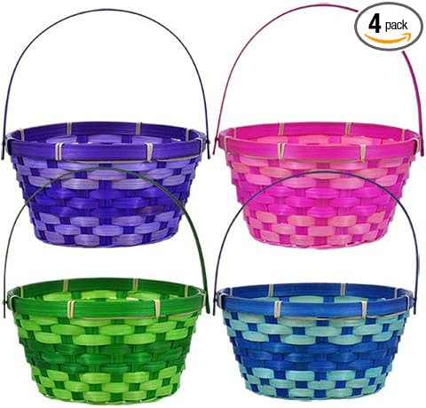 Greenbrier (4) Round Woven Bamboo Easter Baskets with Hinged Handles | Amazon (US)
