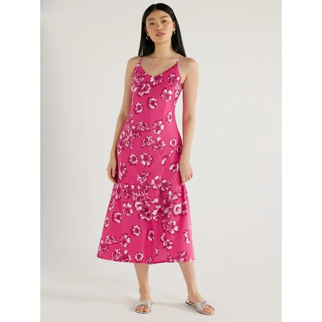 Scoop Women's Satin Midi Slip Dress with Side Slit, Sizes XS-XXL | Walmart (US)