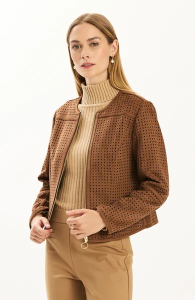 Piper Punched Faux Suede Jacket - Bison | tyler boe