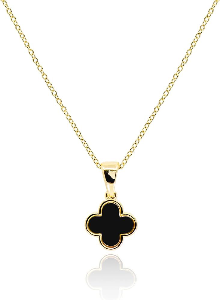 Dainty Four Leaf Clover Necklace for Women 18K Gold Plated Black Onyx Lucky Clover Pendant Charm ... | Amazon (US)